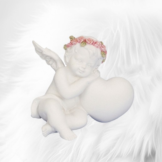 Angel with Rose sitting Beside Heart