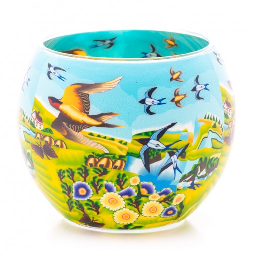 Birds - Glowing Globe Glass Tea Light Candle Holder