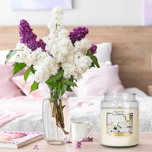 Bispol Large Candles in Jars - White Flowers