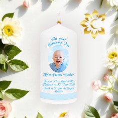 Candlemania Personalised Christening Candle Example Boy Round