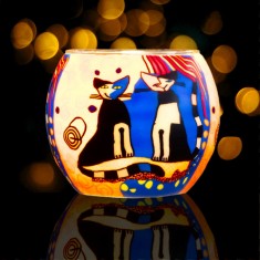 Cats - Glowing Globe Glass Tea Light Candle Holder lit
