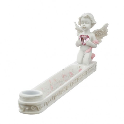 Angel With Pink Crystal Heart - Incense Ash Catcher