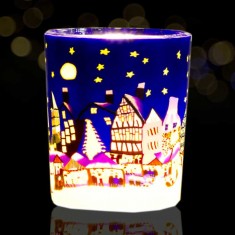 Christmas Market - Glowing Votive Glass Tea Light Candle Holder lit
