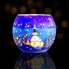 Church Blue Sky - Glowing Globe Glass Tea Light Candle Holder lit