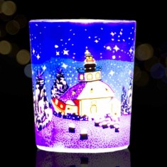 Church Blue Sky - Glowing Votive Glass Tea Light Candle Holder lit