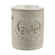 Concrete and Ceramic Oil Burner - Love Heart Beige