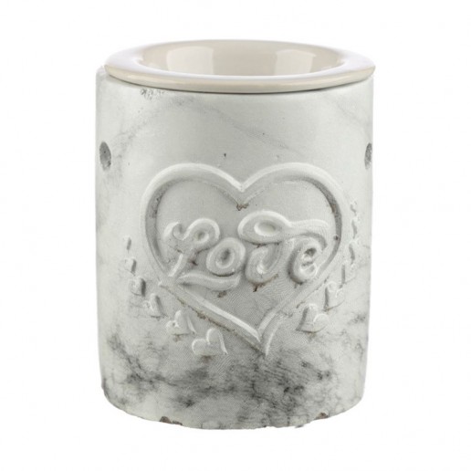 Concrete and Ceramic Oil Burner - Love Heart White