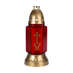 Gold Cross Grave Lantern - Red