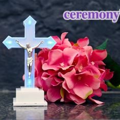 LED Battery Operated Cross Figurine White