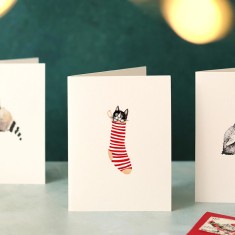 Louise Mulgrew Christmas Card Cat in Stocking