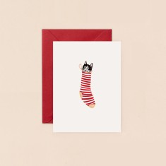 Louise Mulgrew Christmas Card Cat in Stocking