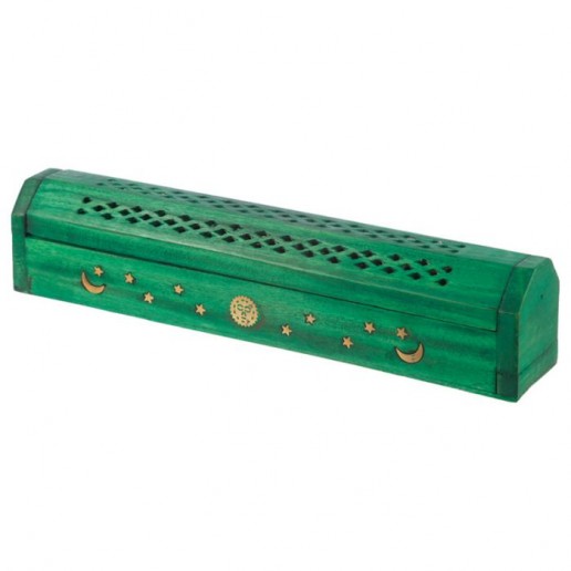 Mango Wood Incense Box For Sticks And Cones - Green