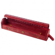Mango Wood Incense Box For Sticks And Cones - Red open