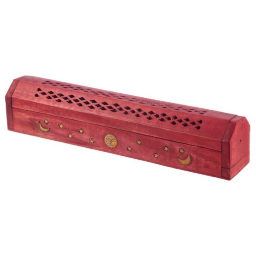 Mango Wood Incense Box For Sticks And Cones - Red
