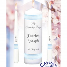 naming day personalised candle set for boy blue