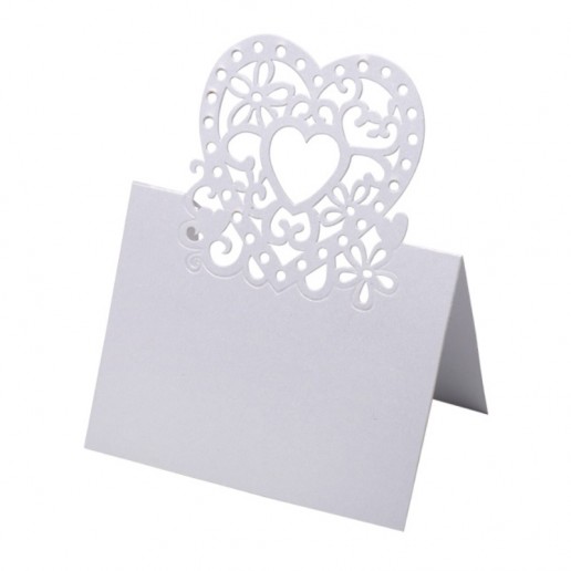Place Card Laser Heart - White