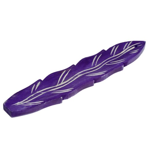 Purple Mango Wood Feather Shaped Ashcatcher Incense Sticks Burner