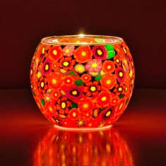 Red Flowers - Glowing Globe Candle Holder glowing