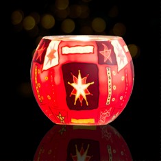Red Star - Glowing Globe Glass Tea Light Candle Holder lit