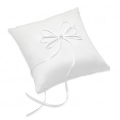 Satin Square Ring Cushion with Ribbon - White