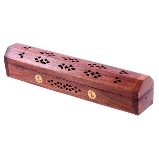 Sheesham Wood Incense Burner Box Yin Yang Inlay