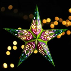'Sumita' Green Glitter - Large Paper Star Light lit