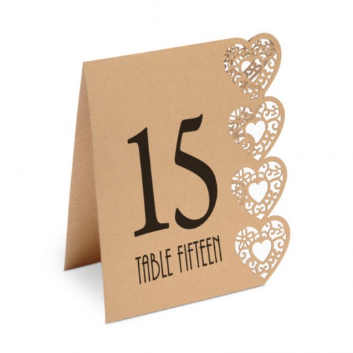 Table Numbers 1-15 Laser Heart - Brown