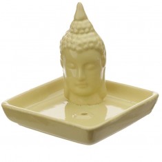 Thai Buddha Sq Incense Stick & Cone Burner Ashcatcher - Mustard
