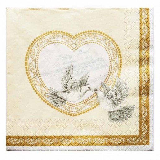 Two Doves Ivory Wedding Paper Napkins 20pk