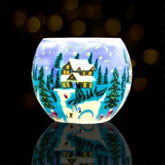 Winter - Glowing Globe Glass Tea Light Candle Holder lit