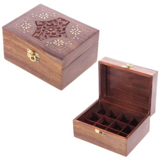 Wooden Box For Essential Oils x12 open and closed