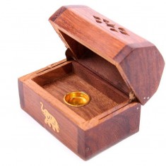 Wooden Incense Cone Burner Box Elephant open