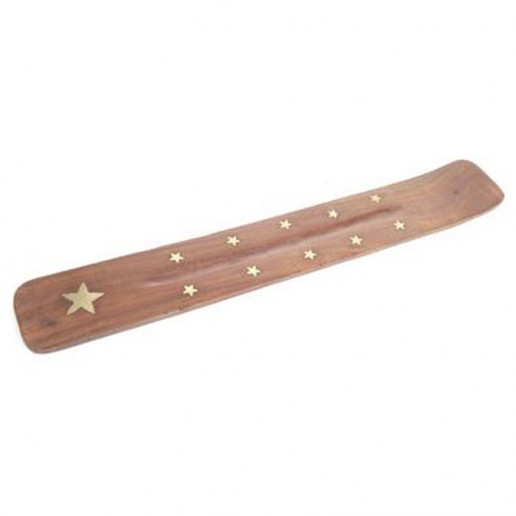 Wooden Incense Holder Ash Catcher - Brown Brass Star