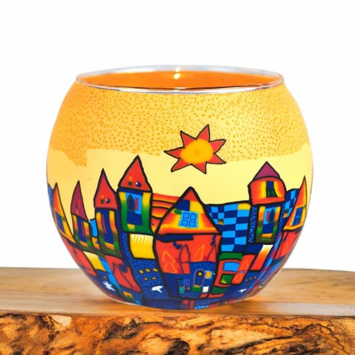 Yellow & Blue Town - Glowing Globe Candle Holder