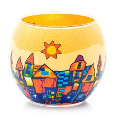 Yellow & Blue Town - Glowing Globe Glass Tea Light Candle Holder