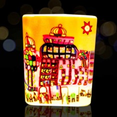 Yellow City - Glowing Votive Glass Tea Light Candle Holder lit